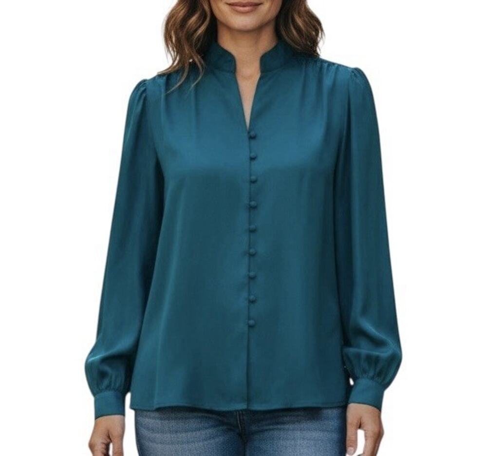 Vintage DVF Diane Von Furstenberg Teal Blouse Retro Minimalist Capsule Size 12